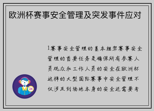 欧洲杯赛事安全管理及突发事件应对